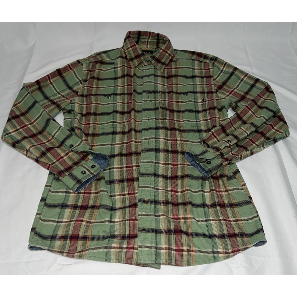 Orvis Flannel Green Red Brown Plaid Classic Men's Medium Heavyweight Pockets - Picture 2 of 6